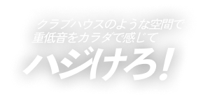 クラブハウスのような空間で重低音をカラダで感じてハジけろ!
