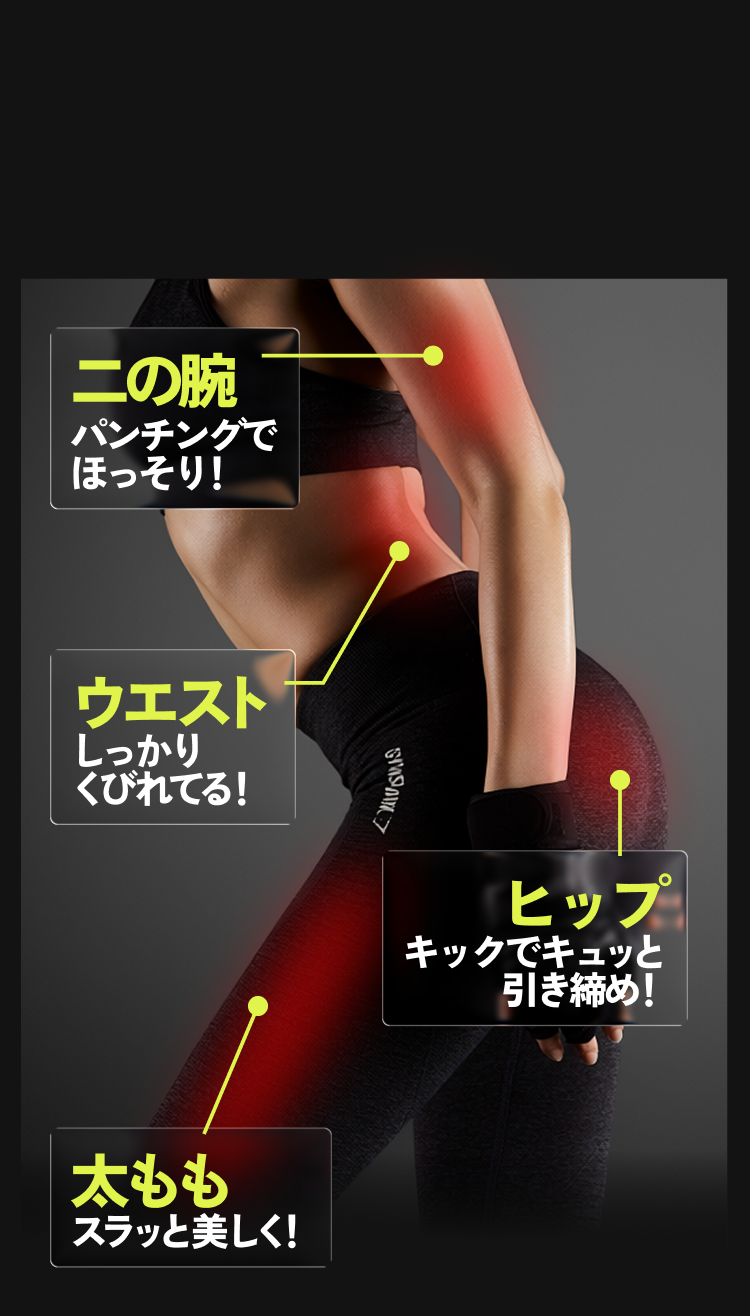 二の腕パンチングでほっそり！ウエストしっかりくびれてる！ヒップキックでキュッと引き締め！太ももスラッと美しく！